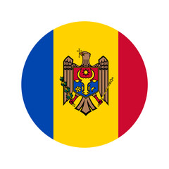 Obraz premium Moldova Flag Circle Icon – Round Official Moldovan National Flag with Coat of Arms