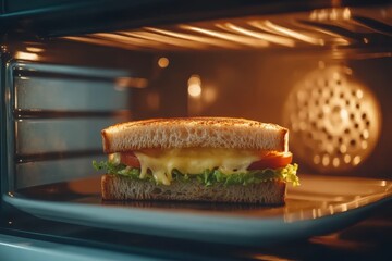 Cheese Sandwich Melting in Oven with Soft Lighting