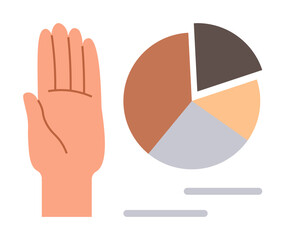 Obraz premium Data analytics, communication, decision-making, financial planning, teamwork, business presentations. Hand with a segmented pie chart. Data analytics and decision-making concept