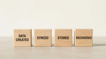 Wooden Blocks Showing Data Sync, Storage, and Recovery Concepts