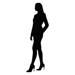 SILHOUETTE OF A STANDING BUSINESS WOMAN WITH A SUIT AND HIGH SHOES
