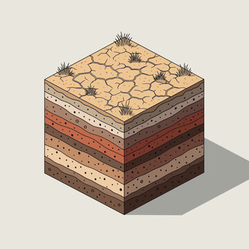 Isometric Cross-Section of Dry Cracked Earth with Soil Layers.