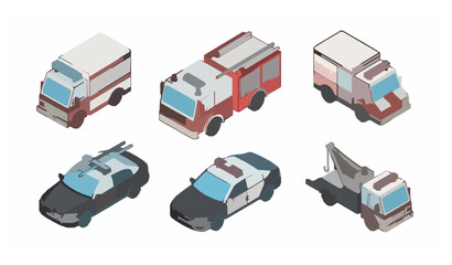 Isometric Emergency Vehicles Vector Set
