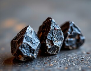 Dark Mineral Crystals with Sharp Facets Soft Focus