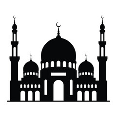 Fototapeta premium Silhouette of a black mosque with domes and crescent moon symbols