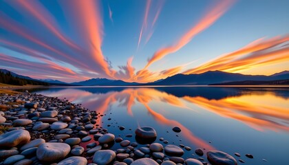 Obraz premium Serene Sunrise Over Mountain Lake