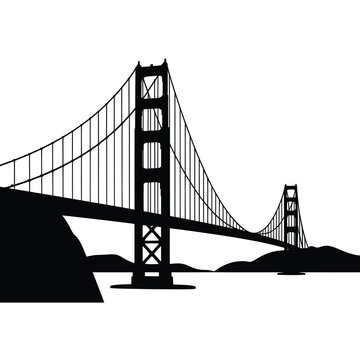 Silhouette of the golden gate bridge against a white background