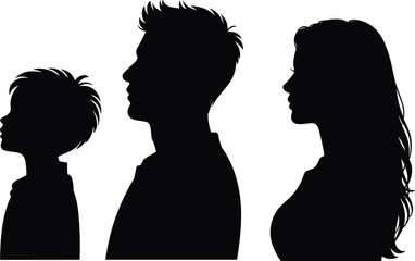 Family side profile silhouettes vector illustration, father mother and son portrait isolated on white background, generation concept design © SreemotiLipi
