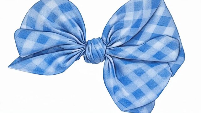 Blue Gingham Bow Hair Clip Illustration.