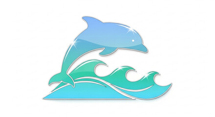 Obraz premium Dolphin jumping out of ocean waves marine life symbol aquatic mammal in motion blue green gradient
