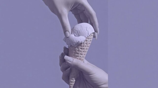Hands Holding Ice Cream Cone Closeup.