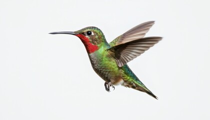 Fototapeta premium Ruby-throated Hummingbird in Flight Isolated on White