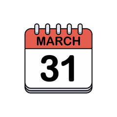 Fototapeta premium Calendar icon displays the final day of March, thirty-first, signifying monthly closure.