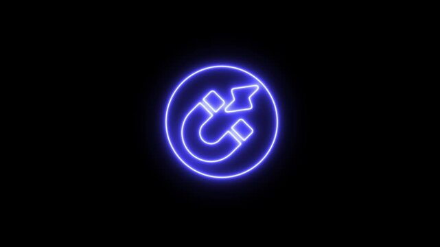 neon glowing magnet icon animation on black background attraction force marketing lead generation concept 4k