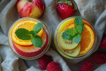 Fresh Citrus Desserts with Mint on Wooden Table