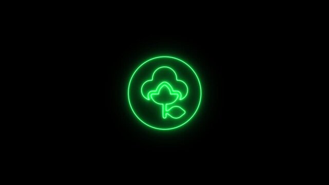 neon glowing cotton icon animation on black background agriculture textile farming concept 4k motion graphic