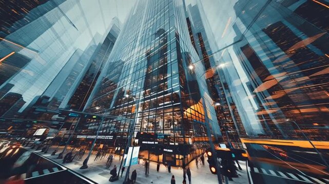 Cityscape with Taxi Cabs and Skyscrapers.