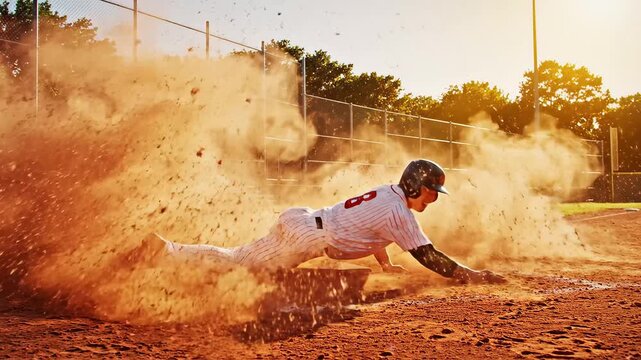 Baseball player sliding into base