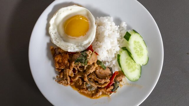 Rotating Plate of Stir Fried Pork and Basil (Pad Kra Pao)
