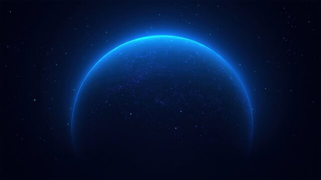 Glowing blue planet floating in dark starry space, cosmic celestial body with bright aura in deep universe for astronomy and space exploration themes