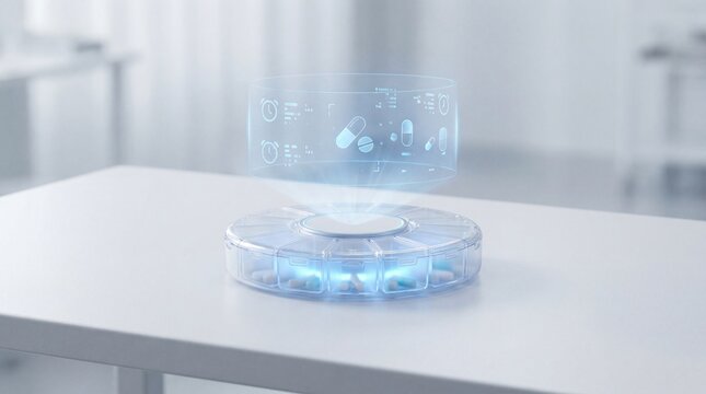 Futuristic Holographic Display Device on Table