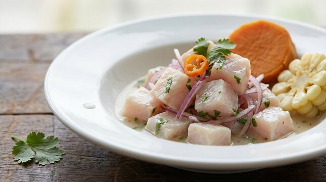 Fresh Peruvian Ceviche with Sweet Potato and Corn