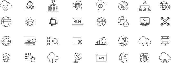 Fototapeta premium Network icon set. Networking icons in line style. Editable web icons internet, wireless, cloud computing, computer, communication, database, cyberspace, server, device, digital.