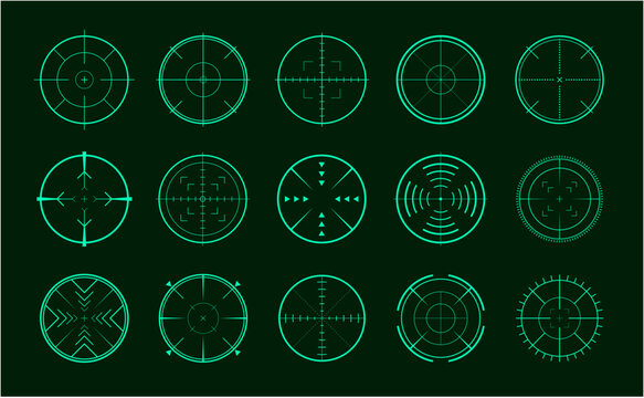 サイバーパンクなHUD照準セット｜近未来的なUIデザインとネオングリーンのターゲットアイコン