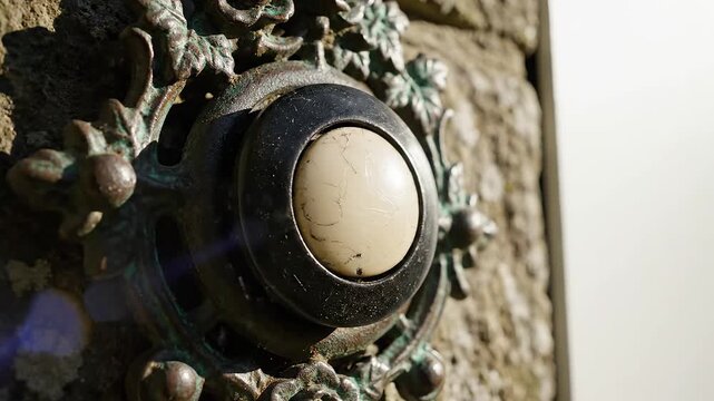 Decorative doorbell on stone wall