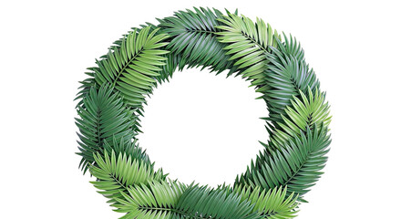 Green Palm Leaf Wreath on White Background