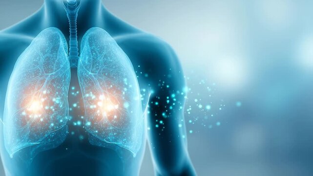 人間の肺のイラストレーション動画｜呼吸器系の疾患や炎症、痛みを表現