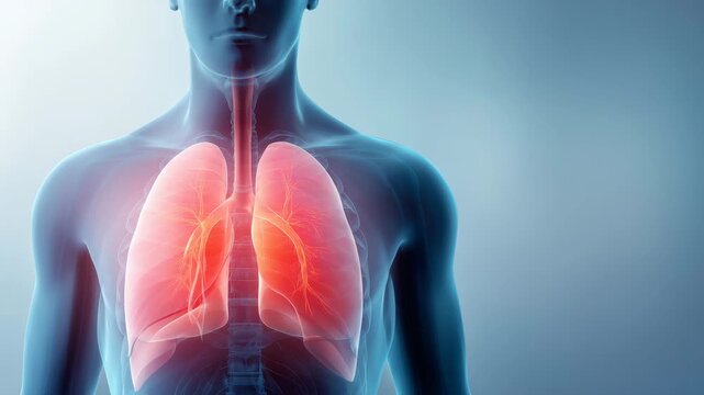 人間の肺のイラストレーション動画｜呼吸器系の疾患や炎症、痛みを表現