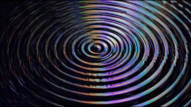Abstract background of concentric circles with shimmering iridescent colors radiating outward from a central point, creating a mesmerizing visual effect