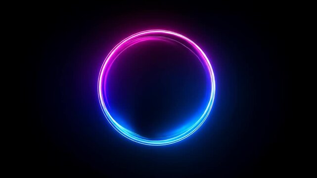 A glowing ring shifts color from pink to purple to blue, against a black background