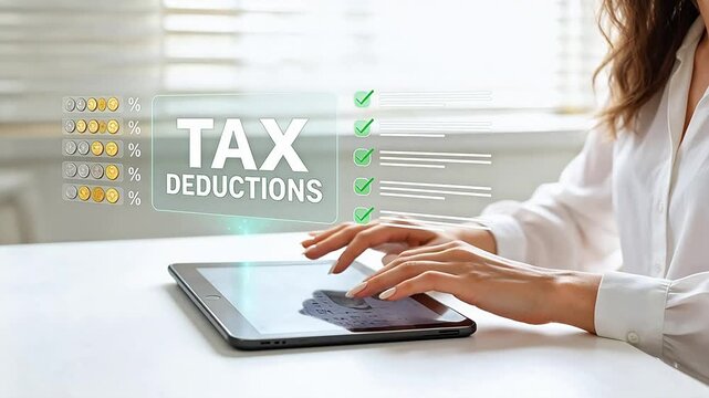 Woman using tablet for tax deductions