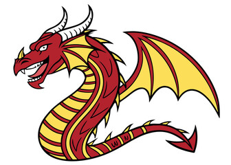 Naklejka premium A digital illustration of a stylized red dragon set against a plain white background.