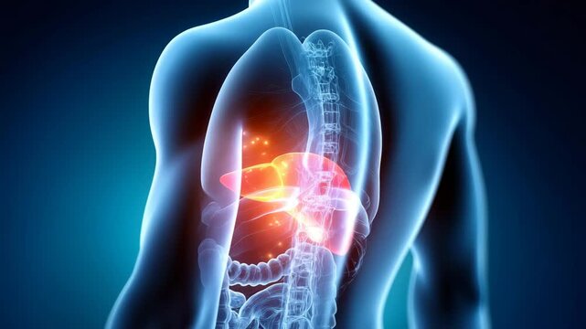 人間の肝臓のイラストレーション動画｜肝機能の低下、炎症を表現