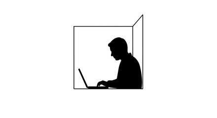 Fototapeta premium Silhouette of a person working on a laptop in a minimalist room.