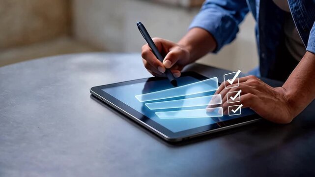 Person using digital tablet with stylus