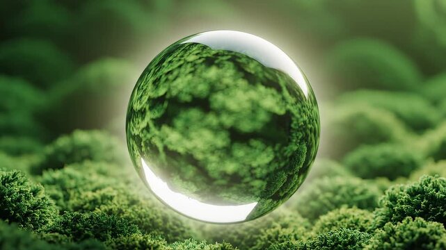 Luminous sphere over green moss