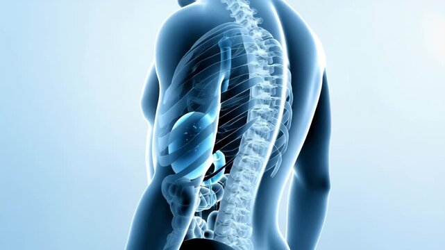 人間の胃のイラストレーション動画｜消化器系の不快感、炎症、痛みを表現