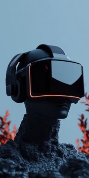 Futuristic VR Headset Worn by a Digital Figure.