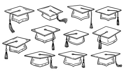 A set of graduation caps in a simple line art style © MdShakib
