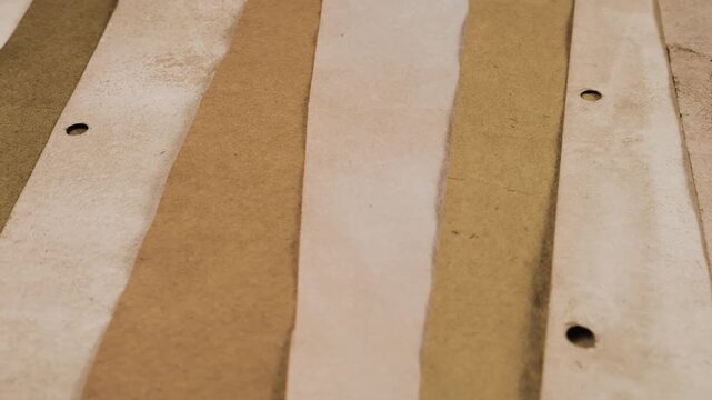 Craft recycling and natural dye textures on old paper pages. Natural handmade paper textures with organic vegetable dye. Creative craft pages for scrapbooking and junk journals. 