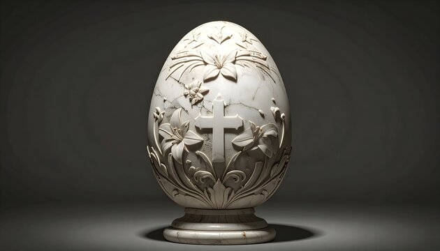 Renaissance Marble Sculpture Easter Egg with Lily Relief