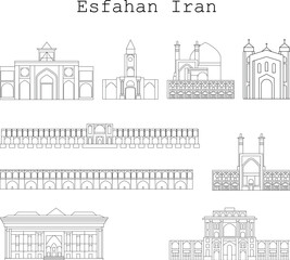 Obraz premium Line art depicts famous architectural landmarks and structures of the city of Esfahan Iran high-quality