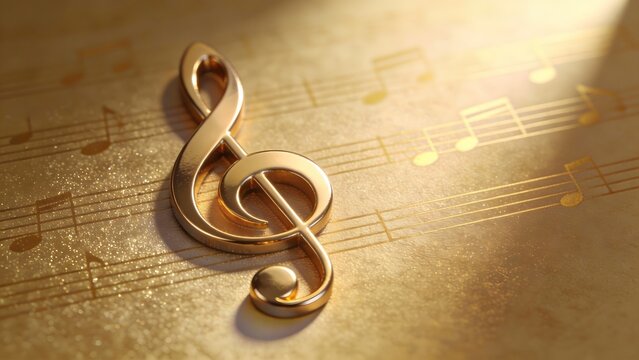 Golden treble clef on musical staff