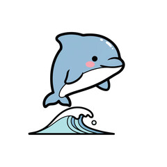Fototapeta premium Cute kawaii dolphin jumping over ocean wave vector illustration
