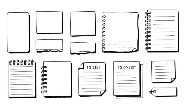A collection of various notebook and notepad illustrations in a minimalist style