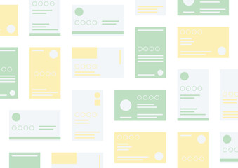 黄色と緑の名刺がきれいに並んでいる背景透過のイラスト